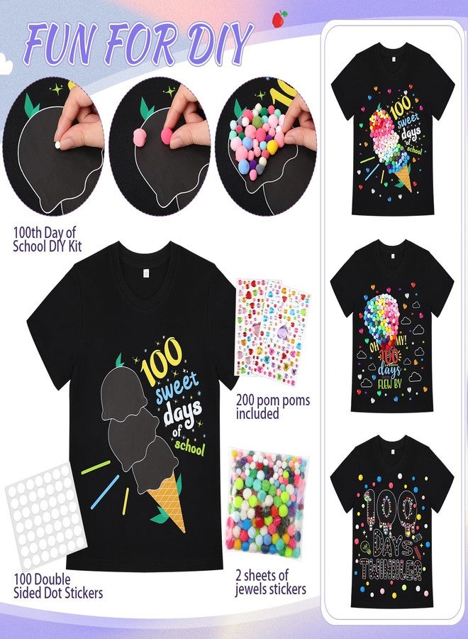 Skicuff طقم قميص Skicuff 100 يوم دراسي يمكنك صنعه بنفسك للأطفال، قميص اليوم المئة من المدرسة للبنات والأولاد، مناسب للحرف اليدوية، مناسب للمعلمين، حفلات الصف الدراسي (حلوى، 5-7 سنوات) - Image 3